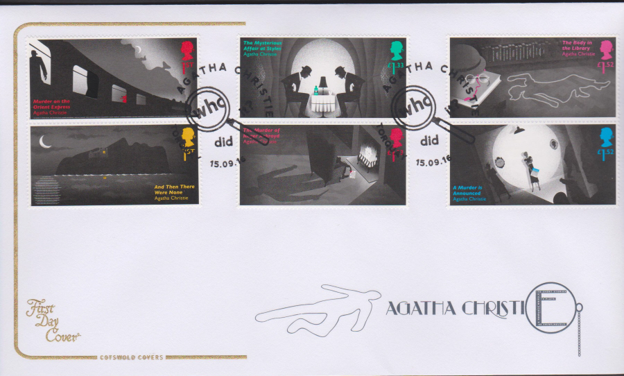2016 - Agatha Christie, COTSWOLD First Day Cover, Who Did It?, Torquay Postmark